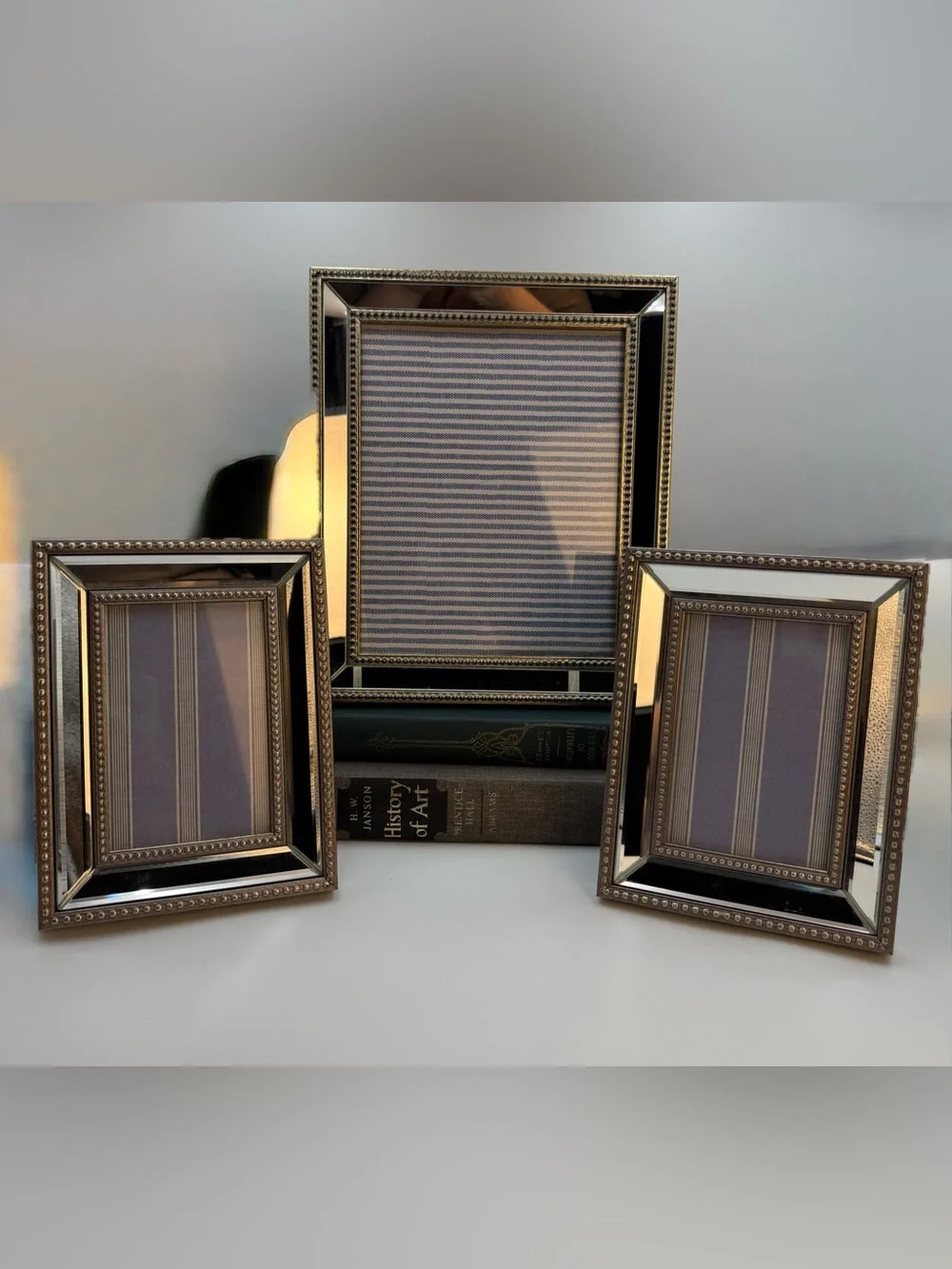 Lot of 3 Vintage Style Beveled Mirror Picture Frame With Beaded Detail